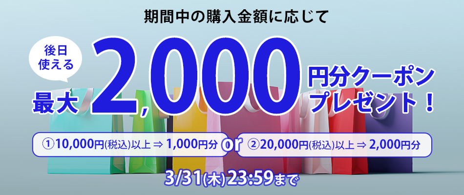 ご購入金額に応じて後日使える最大2,000円分クーポンをプレゼント