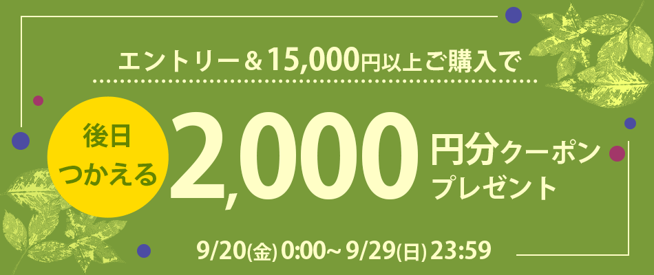 合計20,000円以上のご購入で後日使える2,000円分クーポンをプレゼント！