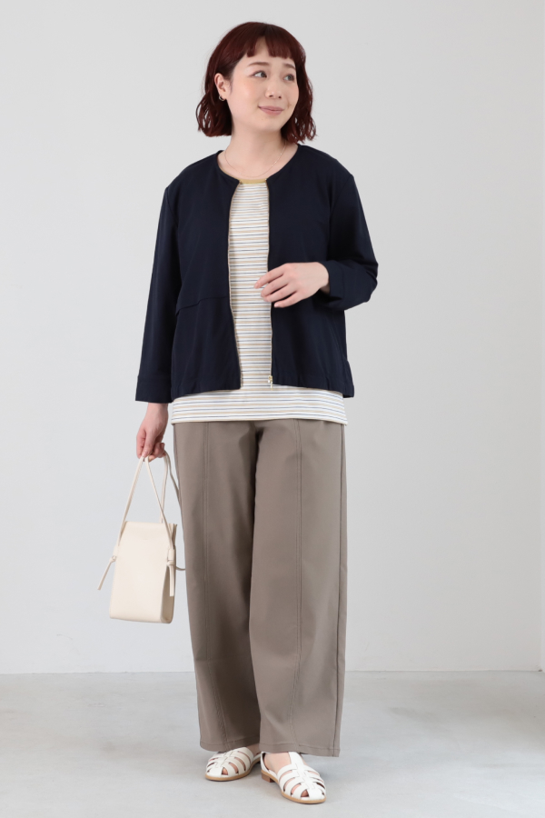 【大きいサイズ】ストレッチカルゼセンターシームワイドパンツ