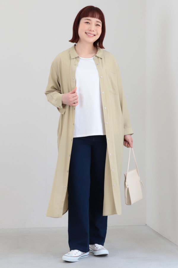 【大きいサイズ】T/Rソフトローンシャツワンピース