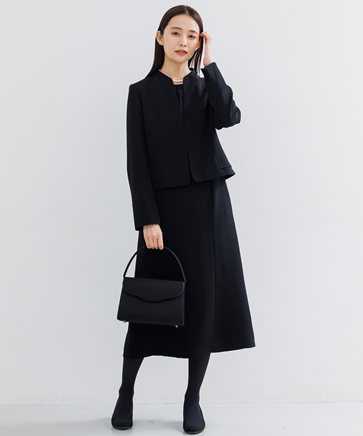 正喪服　【喪服】【前開き】ジャケット＆セミフレア ワンピース＜大きいサイズ有＞/ブラックフォーマル