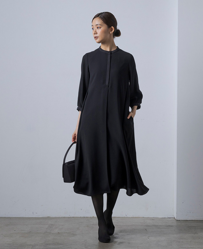 略喪服　《7分袖タイプ》【喪服・礼服】【洗える】シャツワンピース/ブラックフォーマル/オールシーズン