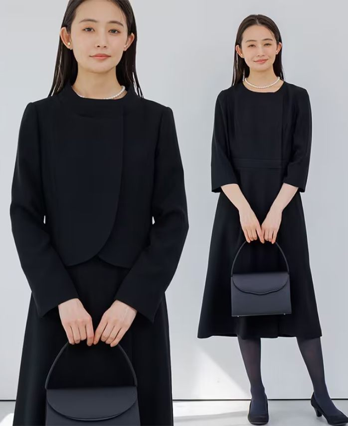 シルエットにこだわる　≪前開き≫ロールカラージャケット＆セミフレアワンピース/喪服・礼服/ブラックフォーマル