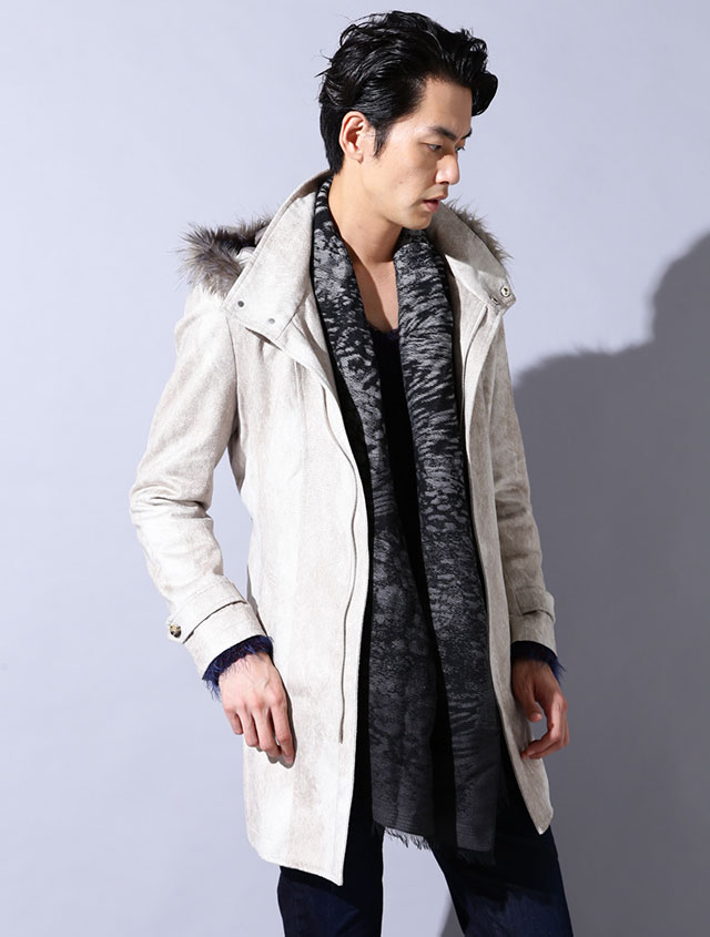 T/Cスェードの新型スタンドファー付フーデットコート