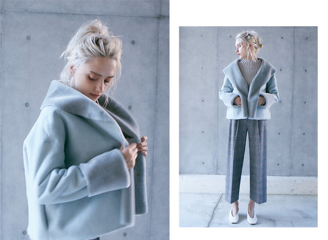 SHAWL COLLAR ECO MOUTON COATのコーディネート