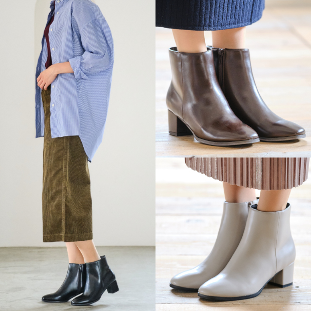 スクエアトゥプレーンショートブーツ