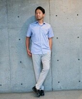 HITOYOSHI Wネーム クラッシックブルーワイドカラーシャツ | メンズ