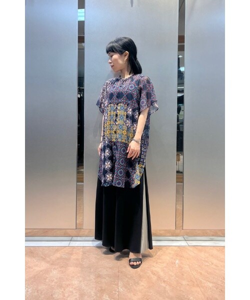 NARACAMICIE】ジョーゼットアシンメトリ―ボウタイ長袖ブラウス