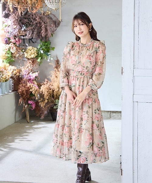 接触冷感/UVカット/手洗い可】チェック切替ワンピース | ローズ