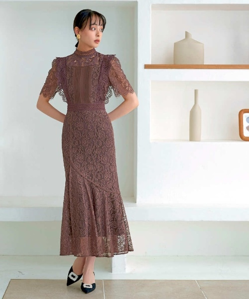 S～3L】タック＆フレア・スクエアネックワンピースドレス | ルイルエ