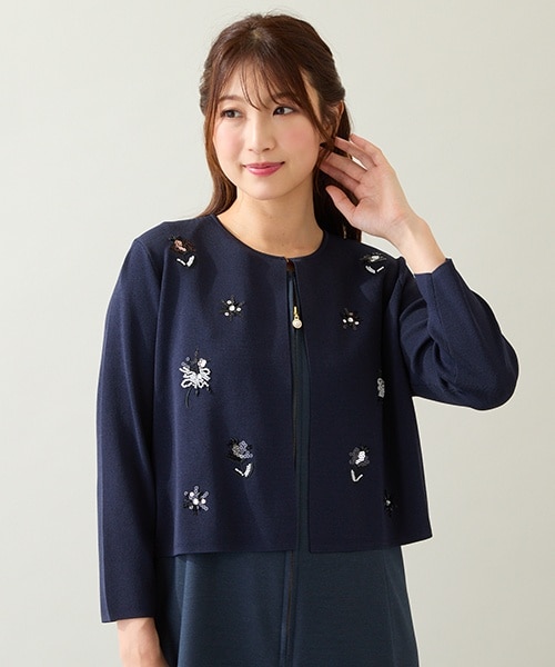 人気デザイン】フラワースパンコール刺繍カーディガン | ローズ