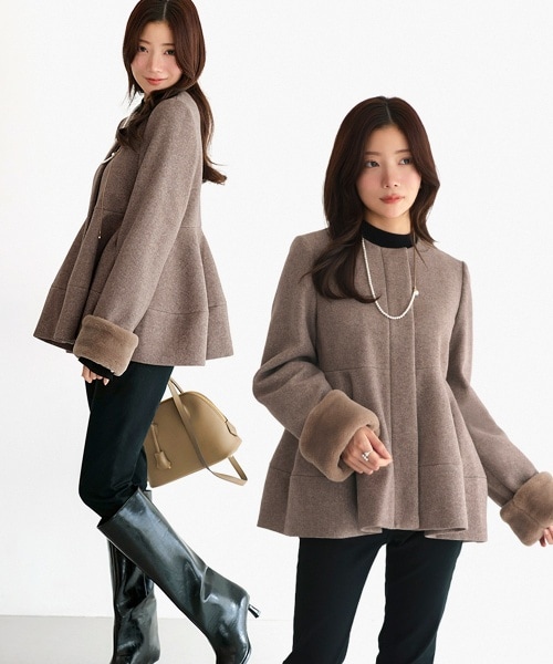 SHIPS any シップス エニィ シャギー ノーカラー コート 追加予約》SHIPS any: シャギー ノーカラー コクーン コート