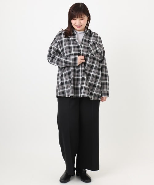 大きいサイズ】カットジャカードチェック柄ブラウス | エウルキューブ