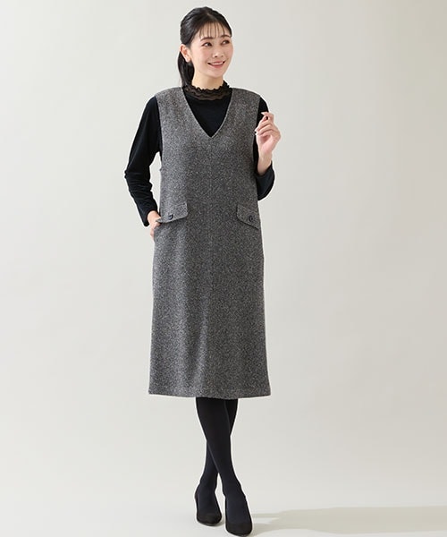 2WAY・3L/4Lサイズあり】Aラインジャンパースカート（グレー