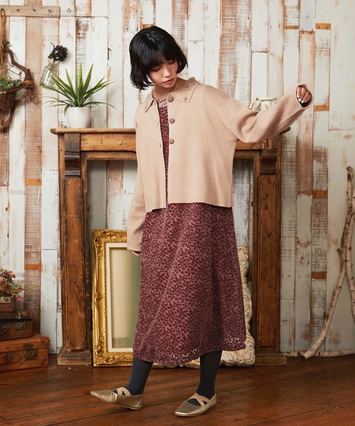 Florecer フラワー刺繍カットソーカーディガン | ホコモモラ