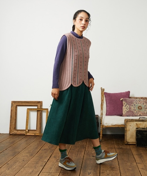 Rojo carmin プリントフレアスカート | ホコモモラ(JOCOMOMOLA