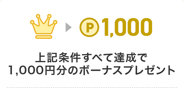 上記条件すべて達成で1,000円分のボーナスプレゼント