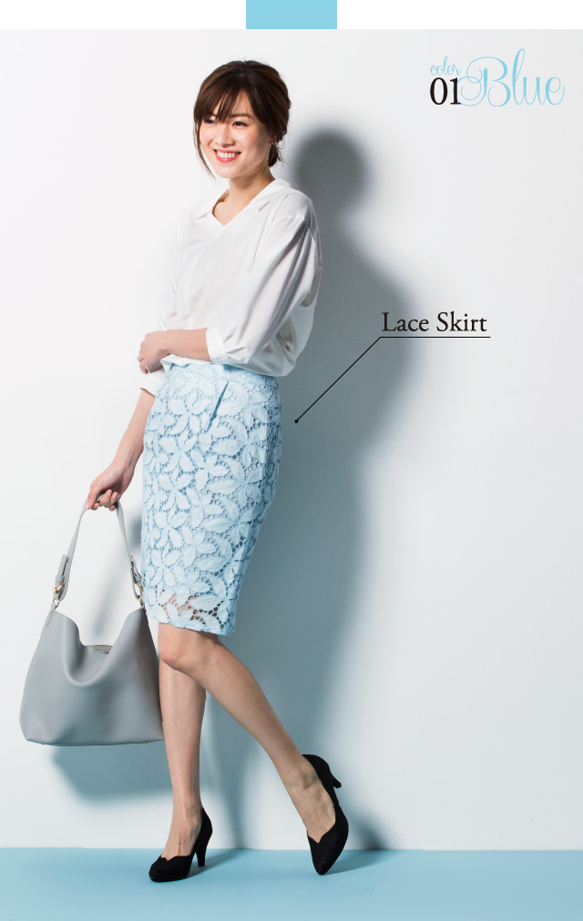 color01 Blue　Lace Skirt