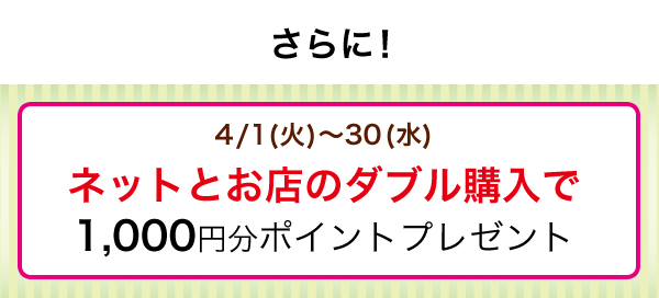 ネットとお店のダブル購入で1000円分ポイントプレゼント