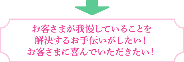 お客さまが我慢していることを解決するお手伝いがしたい！お客さまに喜んでいただきたい！
